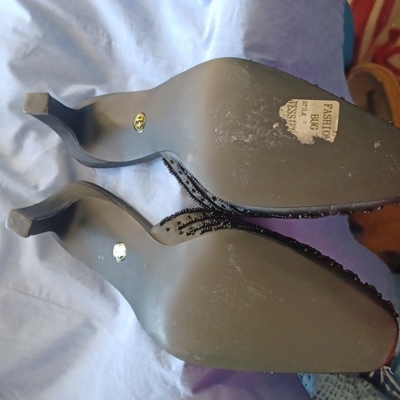 Fashion Bug Vintage Black beaded backless heels - Picture 5 of 7
